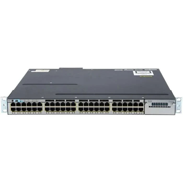Cisco C3750X 48-Port PoE+ Switch ports close-up