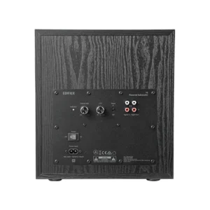 Close up of 18mm MDF wooden cabinet texture on Edifier T5 Subwoofer