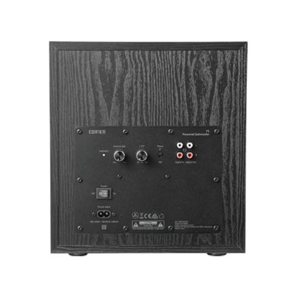 Close up of 18mm MDF wooden cabinet texture on Edifier T5 Subwoofer