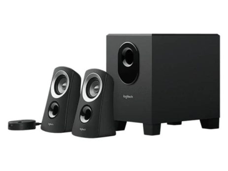 Front view of Logitech Z313 2.1 Channel Speaker with Subwoofer system setup for desktop computers