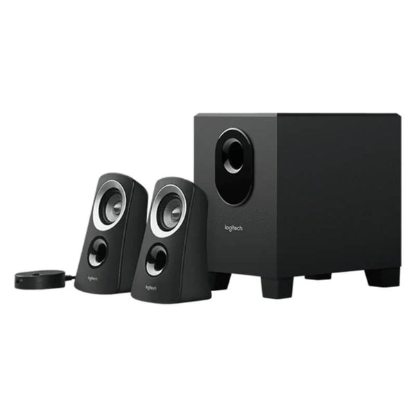 Front view of Logitech Z313 2.1 Channel Speaker with Subwoofer system setup for desktop computers