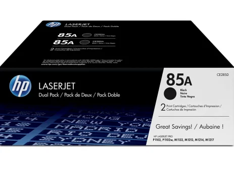 HP 85A 2-Pack Black Original Toner Cartridges (CE285AD) – 3200 Pages Total – Original Toner