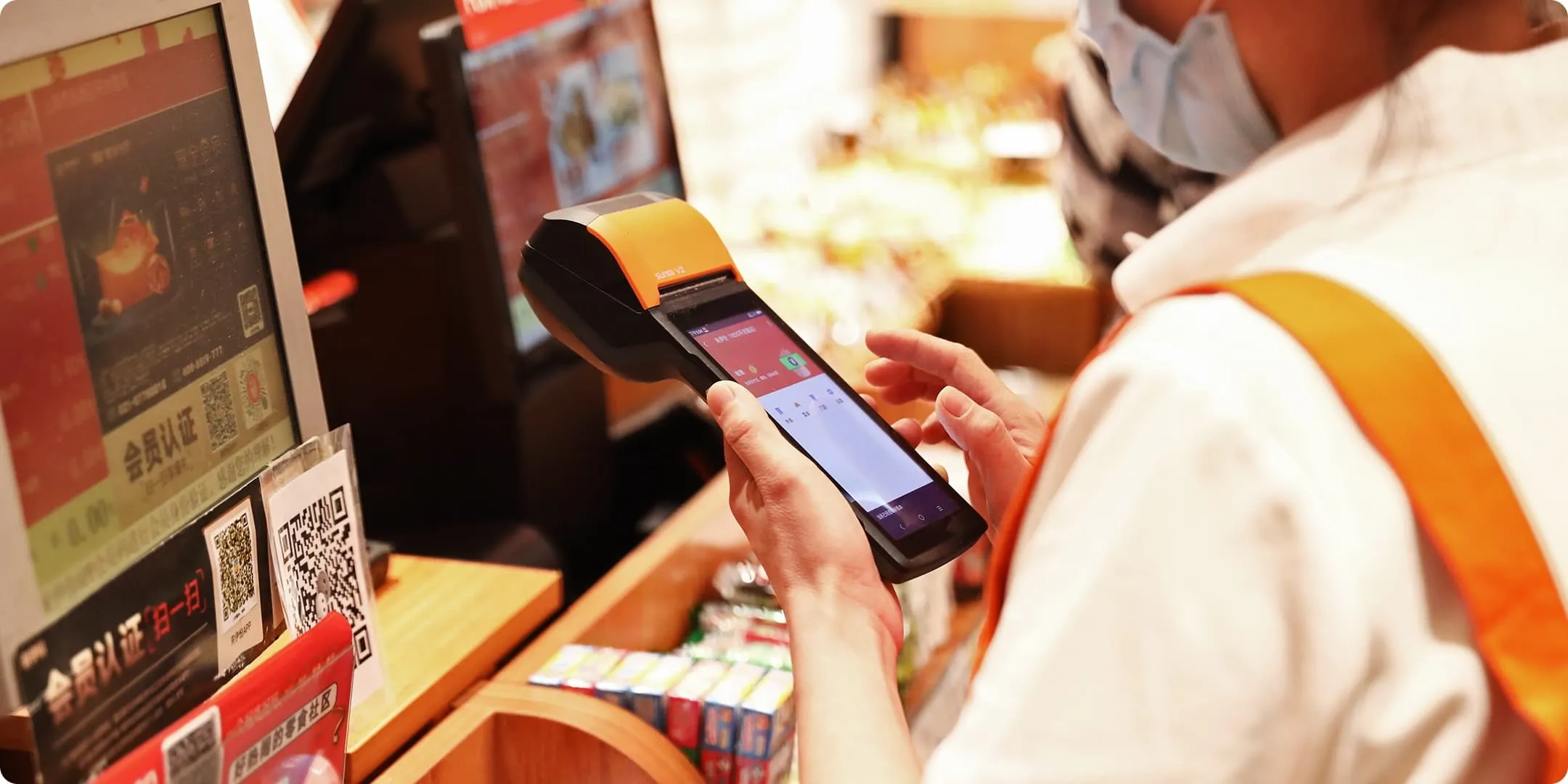 Sunmi V2S Refurbished used for mobile checkout in retail store